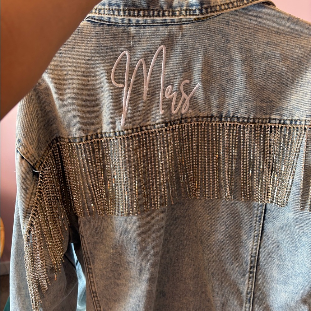 Rhinestone fringe Mrs denim jacket